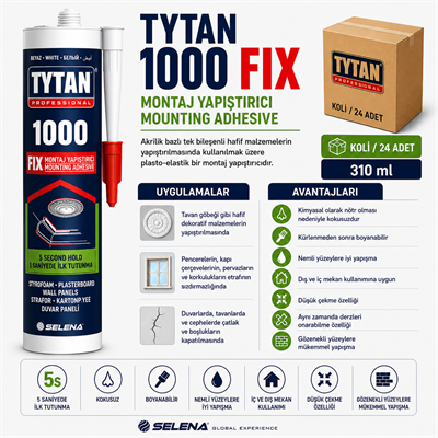 Tytan 1000 Fix Akrilik Montaj Yapıştırıcı 310 ML – BoyanabilirTytan1000 Tytan Fix Akrilik Bazlı Montaj Yapıştırıcı 310ML-(24 Adet)TYT-1000FIX-310