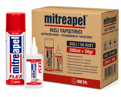 Flex Mitreapel Hızlı Yapıştırıcı 200 ML + 50 GR | Güçlü Esnek YapıştırıcıMitreApelMitreapel Flex Hızlı Yapıştırıcı 200 ML+50 GR-(50 Adet)MıtreFlx-200+50