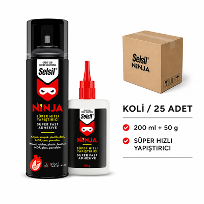 Selsil Ninja Süper Hızlı Yapıştırıcı | Aktivatorlü Güçlü YapıştırıcıSelsilSelsil 200 ML+50 GR Ninja Hızlı Yapıştırıcı--(25 Adet)SEL-NJ200-50