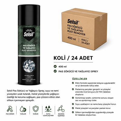 Selsil Pas Sökücü ve Yağlayıcı Sprey | Çok Amaçlı Bakım ÜrünüSelsilSelsil Pas Sökücü ve Yağlayıcı 400 ML--(24 Adet)SEL-PSY400