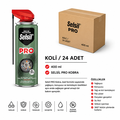 Selsil PRO Kobra Yağlayıcı Pas Sökücü Sprey | Çok Amaçlı BakımSelsilSelsil Pro Kobra Yağlayıcı Pas Sökücü 400 ML--(24 Adet)SEL-KBR400