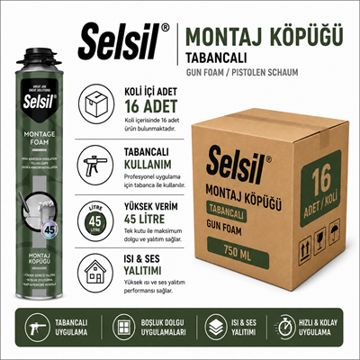 Selsil PU Montaj Köpüğü 750ML | Isı ve Ses Yalıtım KöpüğüSelsilSelsil Pu Montaj Köpüğü 750ML Tabancalı-16'lı KoliPu-750-TB