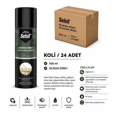 Selsil Silikon Sprey 500 ml | Renksiz Yağlayıcı ve KoruyucuSelsilSelsil Silikon Sprey 500 ML--(24 Adet)SEL-SS500