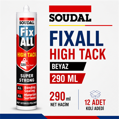 Soudal Fix All High Tack Beyaz 290 ML (12 Adet) - Korniş ve Ağır Yük YapıştırıcısıSoudalSoudal Fix All Hıgh Tack (Korniş Yap) Beyaz 290 Ml -(12 Adet)275.01.HT01