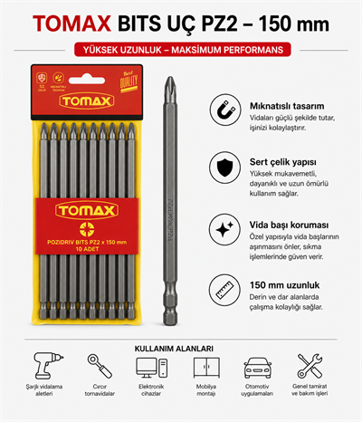 Tomax Bits Uç Pz2 150 Mm-(10lu Paket)