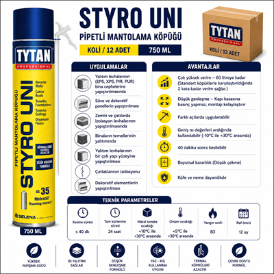 Tytan Styro Uni Pipetli Mantolama Köpüğü 750 ML – Güçlü YapışmaTytanTyran Styro Uni Pipetli Mantolama Köpüğü 750 ML-(12 Adet)TYT-STYUNI-STR-880