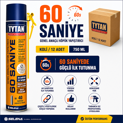 Tytan 60 Saniye PU Yapıştırma Köpüğü 750 ML – Hızlı Güçlü YapışmaTytanTytan 60 Saniye Genel Amaçlı Köpük Yapıştırıcı Tabancalı 750ML-(12 Adet)TYT-60S-GUN-870