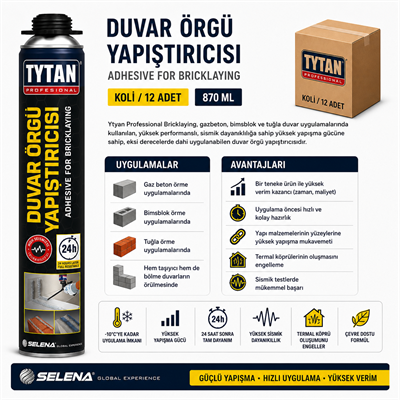 Tytan Bricklaying Duvar Örgü Köpük Yapıştırıcı 870 ML – Harçsız SistemTytanTytan Bricklaying Duvar Örgü Yapıştırıcısı 870ML-(12 Adet)TYT-B1-FR-960