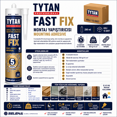 Tytan Fast Fix MS Polimer Yapıştırıcı 290 ML – 5 Saniyede TutunmaTytanTytan Fast Fix 290ML-(12 Adet)TYT-FASTFIX-W-290