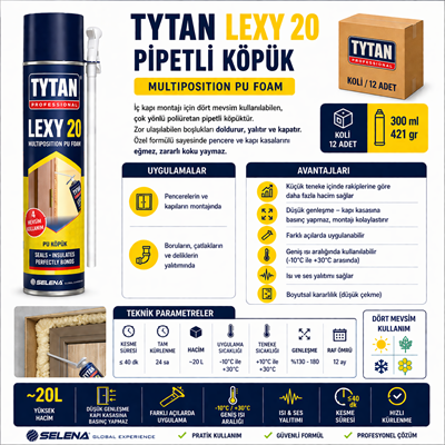 Tytan Lexy 20 PU Köpük 300 ML – Pipetli Montaj KöpüğüTytanTytan Lexy 20 PU Köpük 300ML-(12 Adet)TYT-LEXY20-421