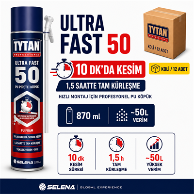 Tytan Ultra Fast 50 PU Pipetli Köpük 750 ML – Hızlı KürlenmeTytanUltra Fast 50 PU Pipetli Köpük 750ML-(12 Adet)TYT-UF50-GUN-880