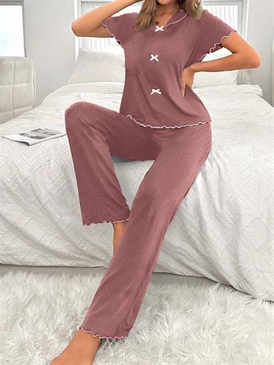 Bella Notte Gül Kurusu Fiyonk Detaylı Pamuklu Pijama Takımı 7307