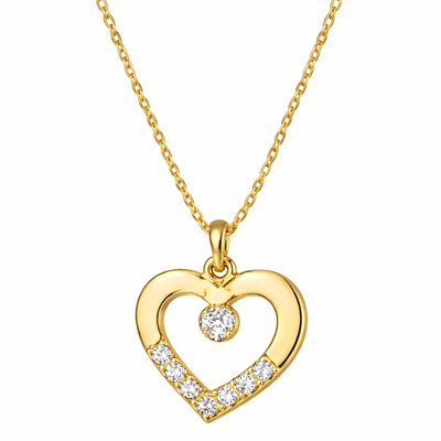 Gümüş Gold Minik Kalpli Tektaş Kadın Kolye