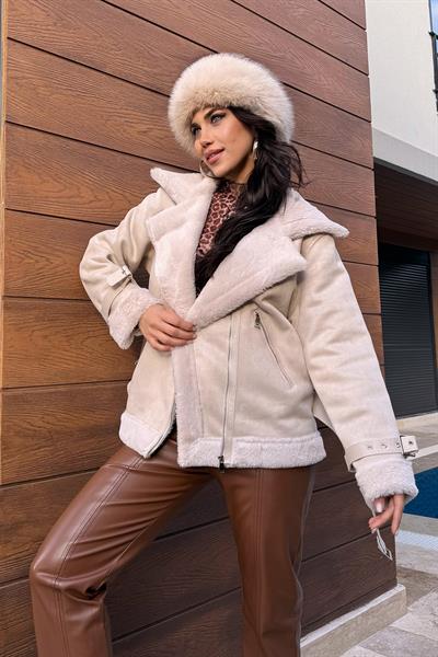 Bej Süet İçi Kürklü Mont MLB00019