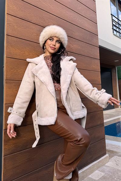 Bej Süet İçi Kürklü Mont MLB00019