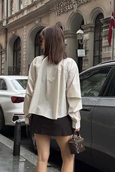 Kadın Bej Oversize Modal Gömlek – Minimal Şıklık MLB178