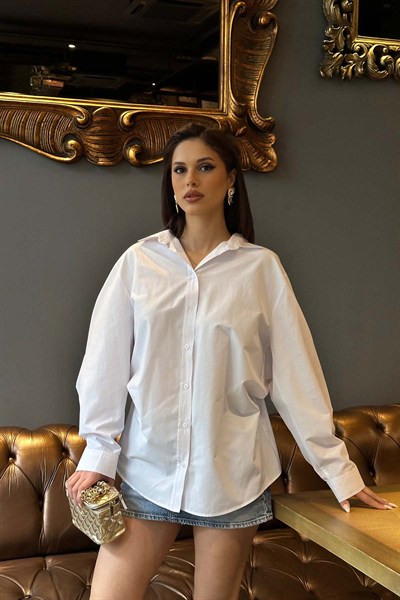 Kadın Beyaz Oversize Modal Gömlek – Minimal Şıklık MLB178