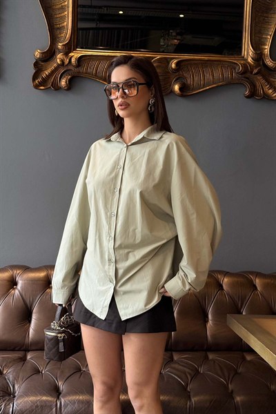 Kadın Haki Oversize Modal Gömlek – Minimal Şıklık MLB178