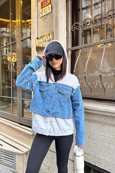 Kadın Kapüşonlu Jean Detaylı Sweatshirt | Rahat Kesim Günlük Şık Üst MLB126