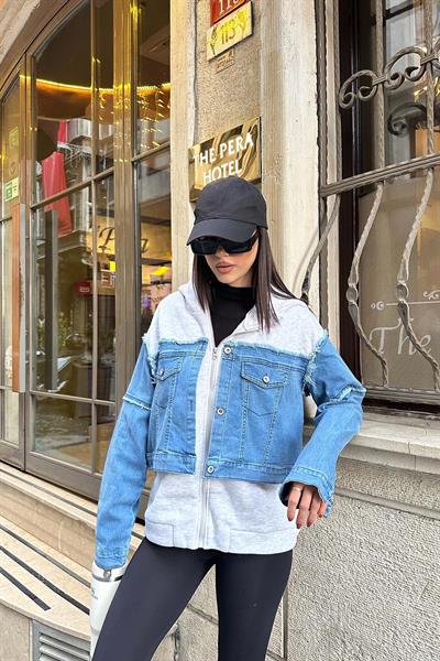 Kadın Kapüşonlu Jean Detaylı Sweatshirt | Rahat Kesim Günlük Şık Üst MLB126