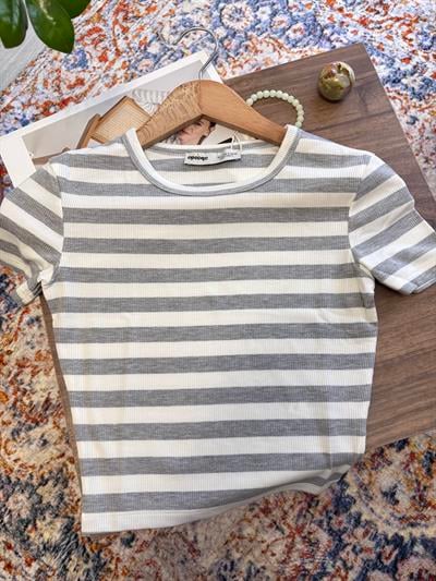 Basic Bisiklet Yaka Slim Fit Çizgili Crop 