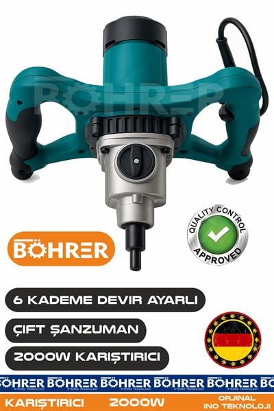 ALMAN DESİGNE BA011145 ÇİFT KADEME GÜÇ. VE HIZ MODU ŞANZUMAN - 6 KADEME DEVİR AYARLI - ORJİNAL 2000W BOYA ALÇI KALEKİM HARÇ KARIŞTIRICI