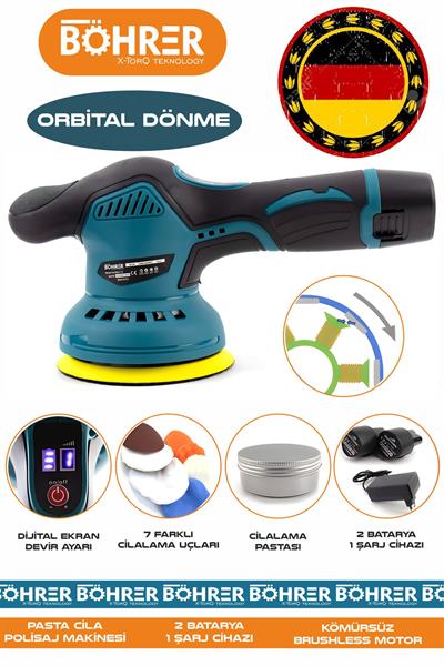 ALMAN V258 ÇİFT AKÜLÜ ORBİTAL 8 KADEMELİ DİJİTAL PASTA CİLA ARAÇ PARKE MERMER POLİSAJ MAKİNESİ