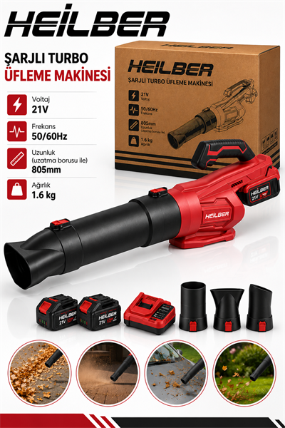 BA011522 21V Şarjlı Turbo Üfleme Makinesi 2 Akülü Kömürsüz Yaprak Toz Araç ve Bahçe Temizleme Blower 3 Uçlu