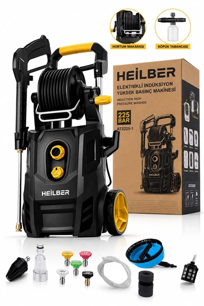 BA011545 225 Bar Elektrikli Basınçlı Yıkama Makinesi Oto Araç Yıkama Makinesi Hortum Makaralı Köpük Tabancalı