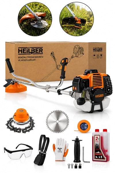 BA011552 52 CC Benzinli Yan Tırpan Motorlu Ot Biçme Makinesi Çift Kollu Misinalı Testere Bıçaklı Full Aksesuar Seti