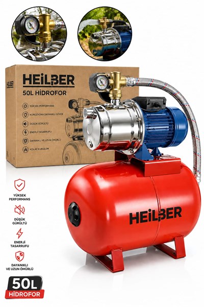BA011553 Jet750SC Su Pompası + 50 Litre Hidrofor 1 HP Paslanmaz Çelik Su Pompası Basınç Artırıcı Sessiz Hidrofor Seti
