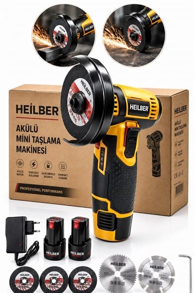 BA011555 Akülü Mini Taşlama Makinesi 76 mm Şarjlı Avuç Taşlama Metal Kesme Spiral 2 Akü 1 Şarj Cihazı