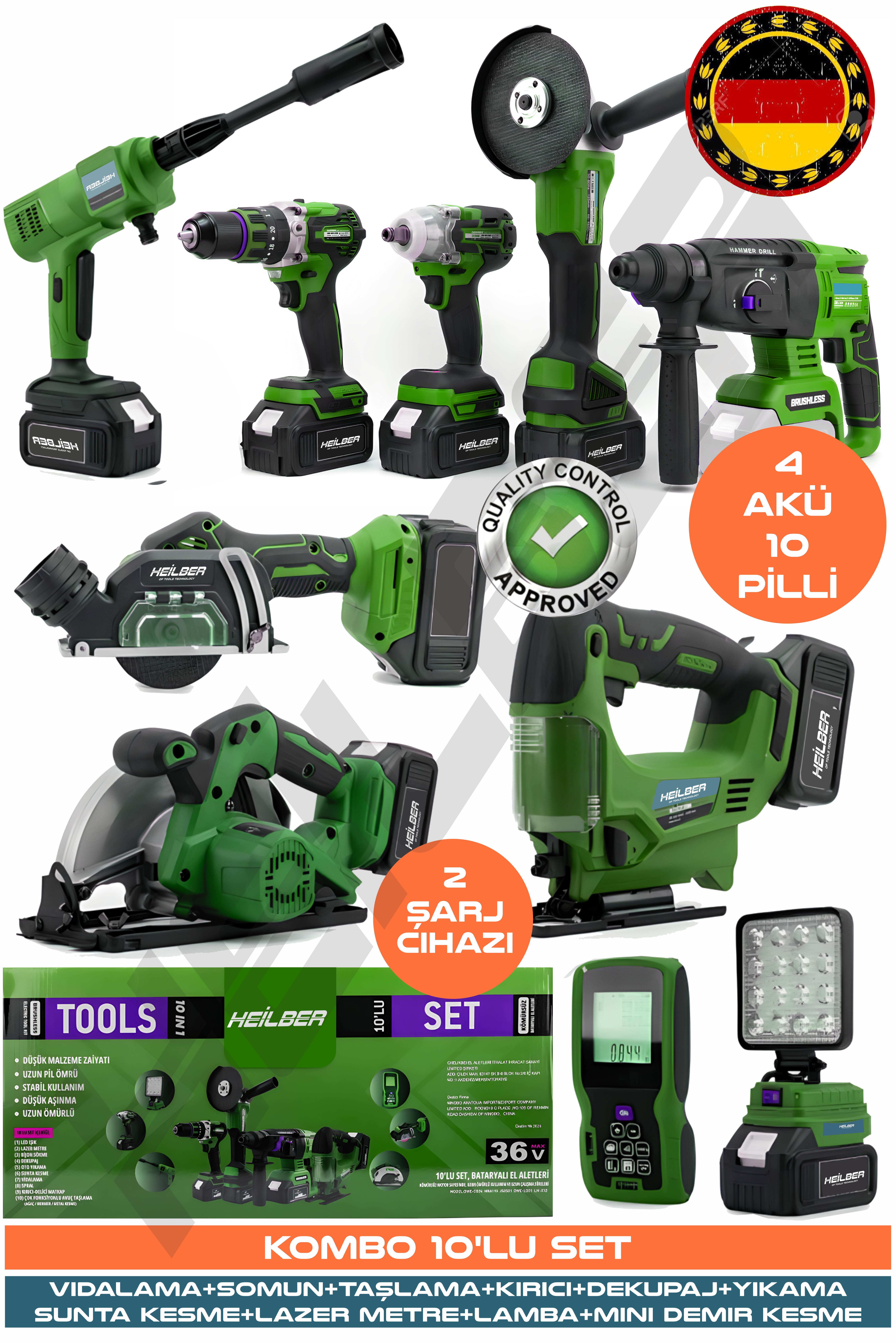 ALMAN 1060Y 36V 4 BATARYA 2 Ş.CİHAZI PROFESYONEL YEŞİL 10 MAKİNE