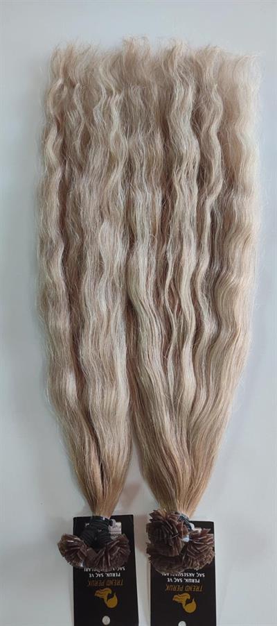 70cm.60gr.100 Adet Premium Serisi Mikrokaynak Saç Dalgalı Küllü Sarı Röfleli Renk