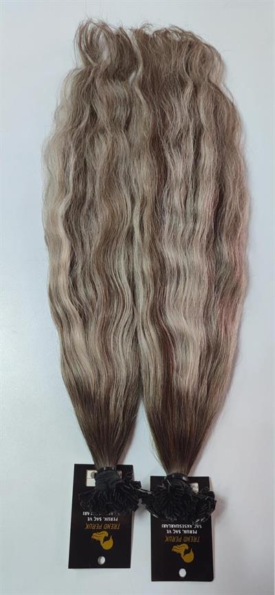 70cm.60gr.100 Adet Premium Serisi Mikrokaynak Saç Dalgalı Kahve Platin Röfleli Renk