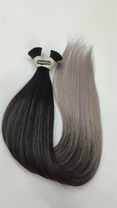 70cm.60gr.100 Adet Premium Serisi Mikrokaynak Saç Düz Siyah Gri Ombre Renk