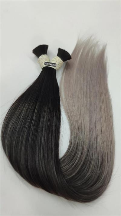 70cm.60gr.100 Adet Premium Serisi Mikrokaynak Saç Düz Siyah Gri Ombre Renk