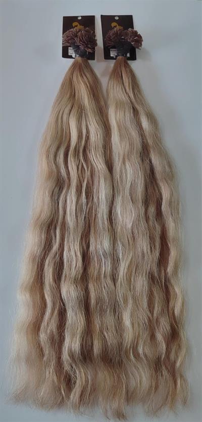 70cm.60gr.100 Adet Premium Serisi Mikrokaynak Saç Dalgalı Küllü Sarı Röfleli Renk