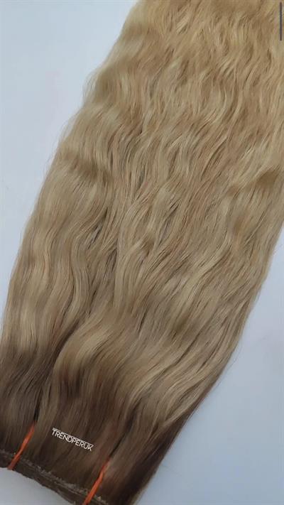 8 Parça 200 gr 65-70 cm Gerçek Saç Çıtçıt Dip Açık Kumral Alt Platin Röfle Renk