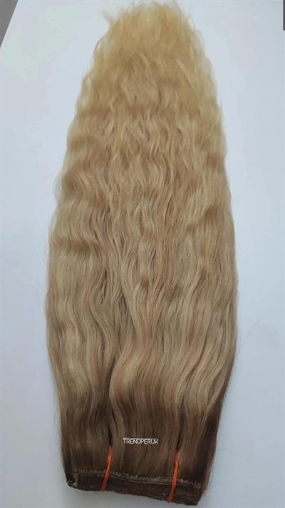 8 Parça 200 gr 65-70 cm Gerçek Saç Çıtçıt Dip Açık Kumral Alt Platin Röfle Renk