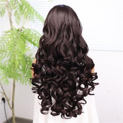 Açık Kahve Bebek Saçlı Fiber Sentetik Yoğun Dalgalı Tül Peruk