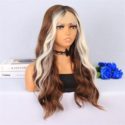 Açık Kahverengi / Platin Perçemli Su Dalgalı Tül Peruk