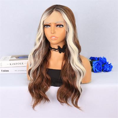 Açık Kahverengi / Platin Perçemli Su Dalgalı Tül Peruk