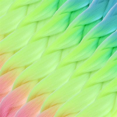 Afrika Örgülük Ombreli Sentetik Saç 100 Gr. - Açık Mavi / Neon Sarı / Pembe