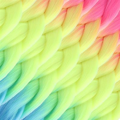 Afrika Örgülük Ombreli Sentetik Saç 100 Gr. - Fuşya / Neon Sarı / Açık Mavi