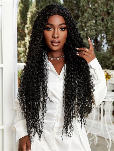 Afro Dalga Fiber Sentetik Tül Peruk - Siyah