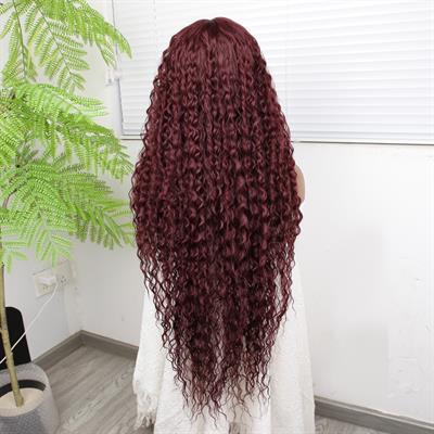 Afro Dalga Kızıl Kahve Fiber Sentetik Tül Peruk