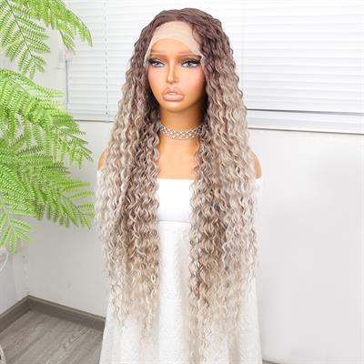 Afro Dalga Rus Kumralı Beyaz Platin Ombreli Işıltılı Fiber Sentetik Tül Peruk