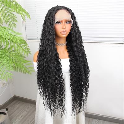 Afro Dalga Siyah Fiber Sentetik Tül Peruk