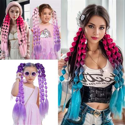 Balon Örgülü Simli Lastikli At Kuyruğu - ACM06